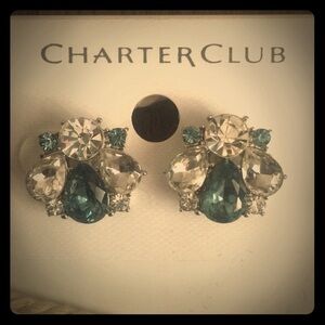 NWT Charter Club Stunning Blue and Translucent Crystal Stone Stud Earrings